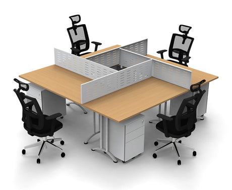 4 Person Desks Work Station Meeting Seminar Tables Model 6657 16pc Group Color Beech Compact Space Maximum Collaboration - Ready to Unfold, Connect and Use. (Tables, Chairs, Screens, Filers Included) TeamWORK Tables