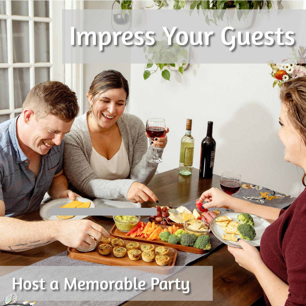 Large Solid Acacia Wood Serving Trays (17 x 6.5 inches) Rectangular Wooden Serving Platters for Home Decor, Food, Vegetables, Fruit, Charcuterie, Appetizer Serving Tray, Cheese Board (Set of 3 Plates) Home Beets