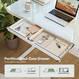 BANTI Electric Standing Desk with Drawers, 48 inch Whole-Piece Glass Desktop, Height Adjustable Stand up Sit Stand Home Office Ergonomic Workstation, White Tabletop BANTI