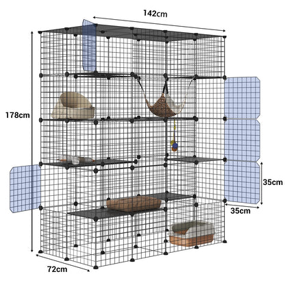 LotFun Large Cat Cage, 5-Tier DIY Catio Outdoor Cat Enclosure, Cat House with 5 Door 12 Jumping Platforms Hammock, Detachable Patio Cat Crate Ideal for 1-4 Cats