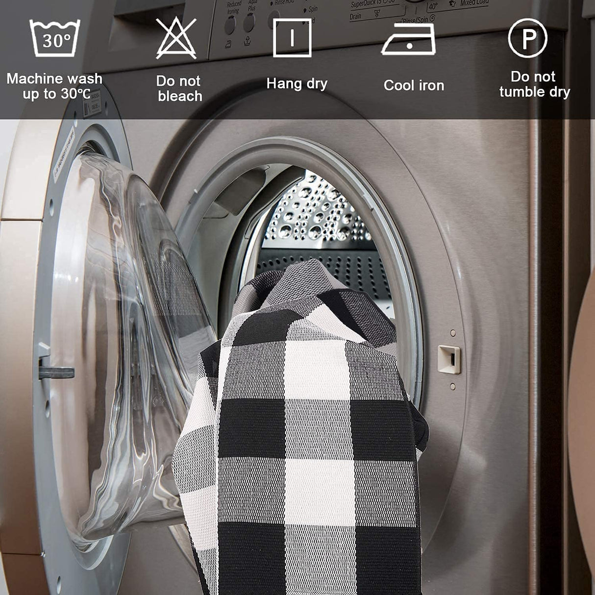 SEEKSEE Cotton Buffalo Plaid Rug 27.5"x43" Black and White Checked Rug Washable Doormats Indoor Outdoor Rugs for Layered Front Door Mats, Porch, Kitchen, Farmhouse, Entryway SEEKSEE