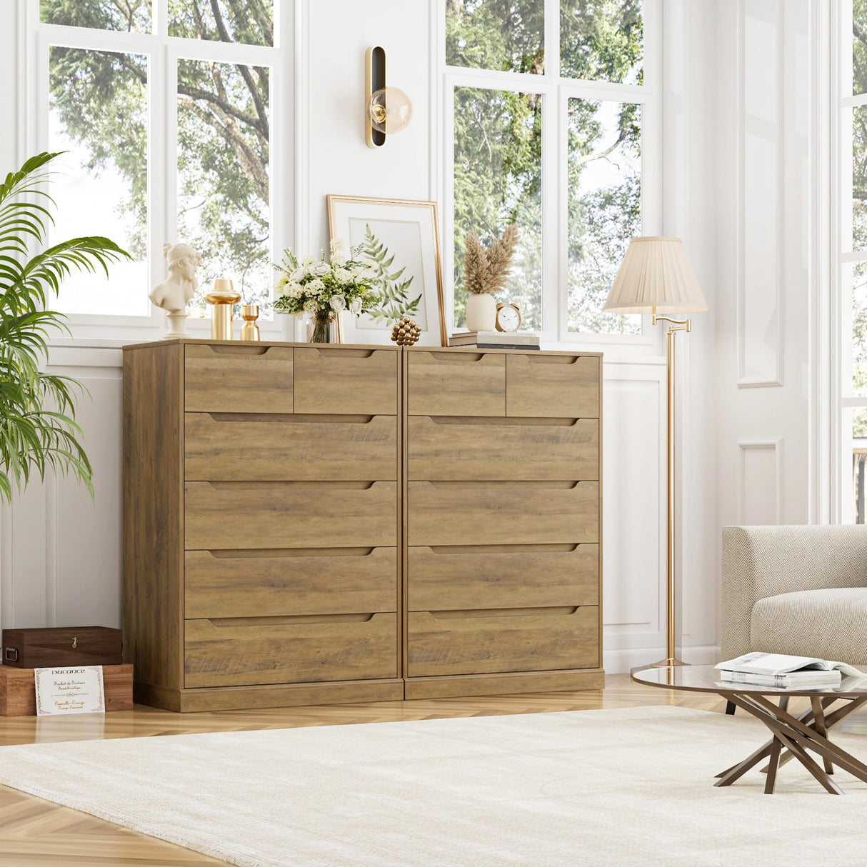 HOSTACK Modern 6 Drawer Dresser for Bedroom, Tall Chest of Drawers with Storage, Large Wood Storage Chest Organizers with Cut-Out Handles, Accent Storage Cabinet for Living Room, Hallway, Rustic Brown HOSTACK