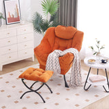 Furlide Lazy Chair with Ottoman, Modern Chair with Folding Footrest, Lounge Accent Chair, Comfortable Reading Chair, Oversized Armchairs for Bedroom, Study, Living Room, Courtyard (Velvet Orange) Furlide