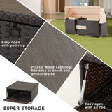 HOMREST 6 Pieces Patio Furniture Sets, Rattan Daybed with Retractable Canopy, Outdoor Sectional Sofa Set with Adjustable Backrest, Chaise Chair Sunbed for Garden Poolside Backyard (Khaki) HOMREST