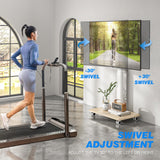 Rfiver Rolling TV Stand for 32 to 70 Inch TVs, Modern Portable Corner TV Stand with Upgraded Wheels, 9 Levels of Height & ±30° Swivel Adjustable Mobile TV Stand for Bedroom, Corner, Small Dorm, White Rfiver