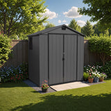 Patiowell 6 x 4 FT Plastic Outdoor Storage Shed with Floor, Resin Outside Tool Shed with Window and Lockable Door for Backyard, Garden, Tool Storage Use, Easy to Install, Dark Grey Patiowell