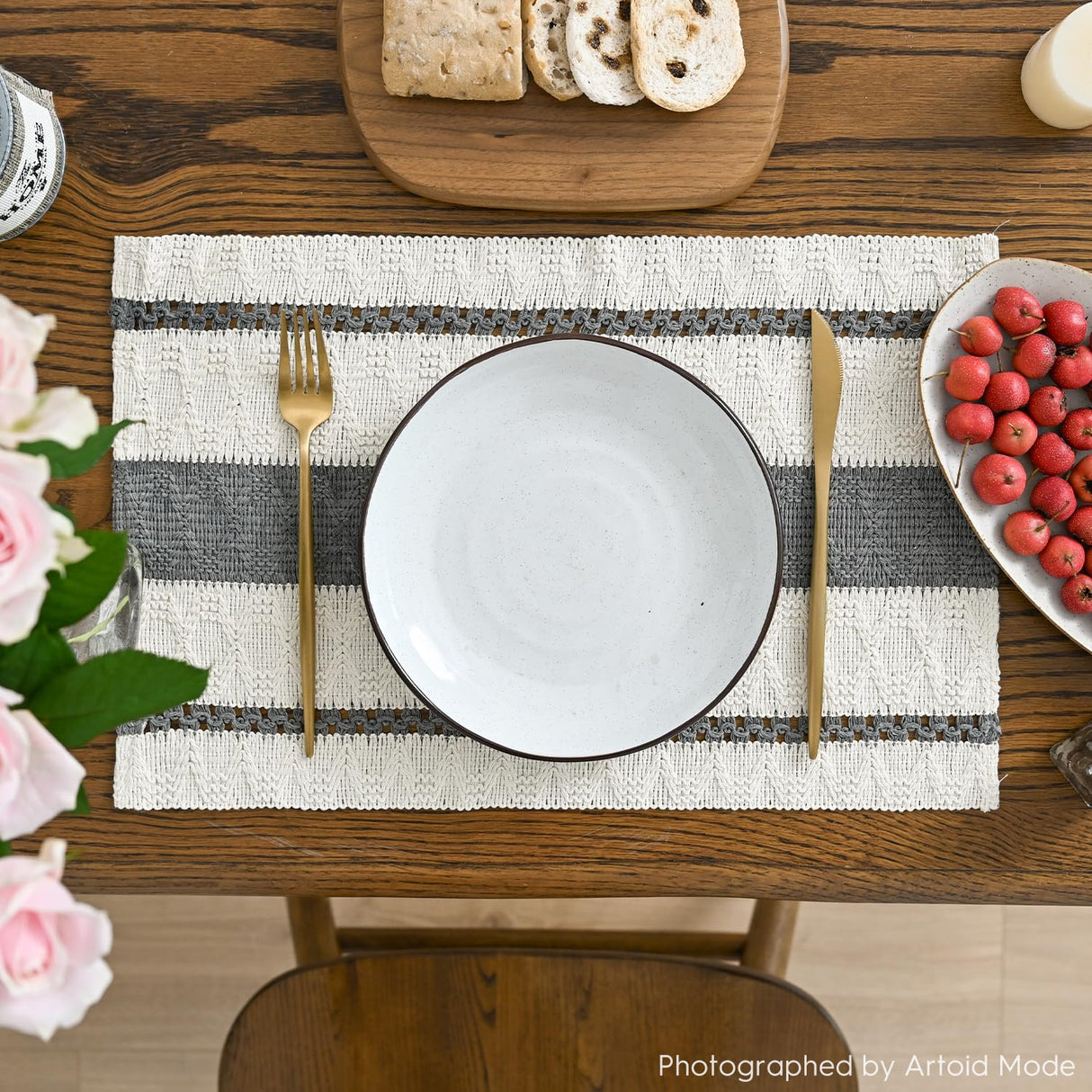 Artoid Mode Dark Grey Farmhouse Woven Rustic Placemats Set of 6,12x18 Inch Seasonal Holiday Hollow Table Mats Party Kitchen Dining Decoration Artoid Mode