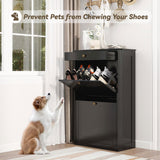 FTZxHKLX Shoe Cabinet with 2 Flip Drawers, Slim Freestanding Hidden Shoe Organizer with Drawer, Pet-Proof Shoe Storage Cabinet for Entryway Living Room Behind The Door, Black FTZxHKLX