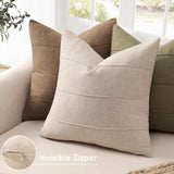 Decorative Linen Throw Pillow Covers 18x18 Set of 2 Solid handcrafted Striped Cushion Covers for Bed Soft Modern Farmhouse Neutral Pillowcase for Couch Bedroom Living Room Home Decor(Natural Beige) ZWJD