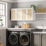 Furnaza Rattan Wall Cabinets Set - Kitchen Wall Mounted Storage Cabinets with 2 Paper Rattan Doors and Shlelf Adjustable in Laundry or Bathroom Over The Toilet,One Set of 2 Pcs, in White Furnaza