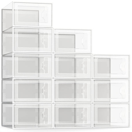 SEE SPRING 12 Pack Shoe Storage Box, Clear Plastic Stackable Shoe Organizer for Closet, Space Saving Foldable Shoe Rack Sneaker Container Bin Holder SEE SPRING