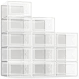 SEE SPRING X-Large Shoe Storage Box Fit Size 11, Clear Plastic Stackable Shoe Organizer for Closet, Space Saving Foldable Shoe Rack Sneaker Container Bin Holder, 12 Pack Clear SEE SPRING