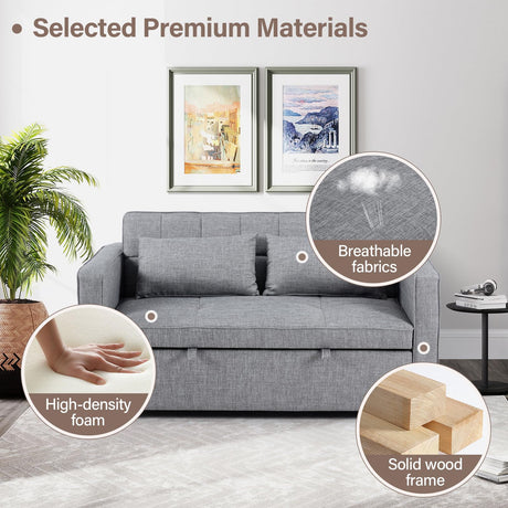 HAOMARKETS 3 in 1 Convertible Sleeper Sofa Bed, Loveseat Chaise Lounge with Pullout Bed, 2-Seater Futon Couches with Storage Pockets, 3-Level Adjustable Backrest and Pillows for Living Room，Grey HAOMARKETS