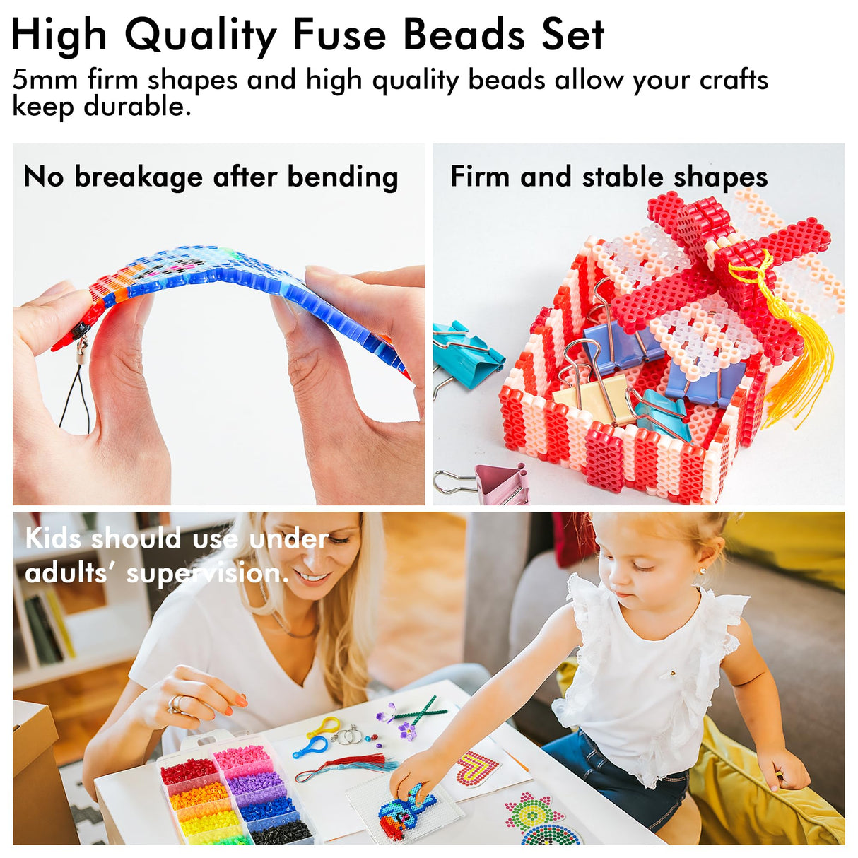 INSCRAFT Fuse Beads, 33000pcs Fuse Beads Kit for Kids, 33 Color 5MM Iron Beads Set with 150 Patterns, 8 Pegboards, 15 Ironing Paper, 6 Tweezers, 85 accessories, Craft Kits Gifts for Birthday Christmas INSCRAFT