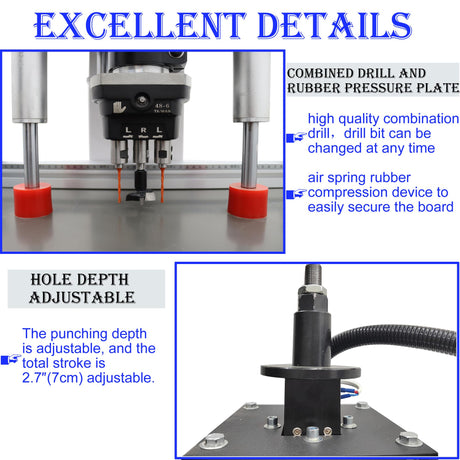 HQHAOTWU Pneumatic Hinge Boring Insertion Machine Single Head Hinge Boring Drill Press Machine Woodworking Hinge Drilling Processing Machine Adjustable Punching Depth 48-6 Combined Drill HQHAOTWU