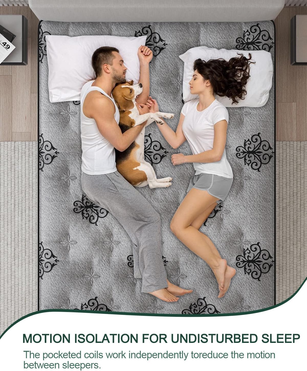 VISCOUNTESS Queen Mattress, 14 Inch Mattresses Euro Top Mattress Medium Firm for Back & Lumbar Support, Individual Pocket Spring Bed for Motion Isolation & Pressure Relief VISCOUNTESS