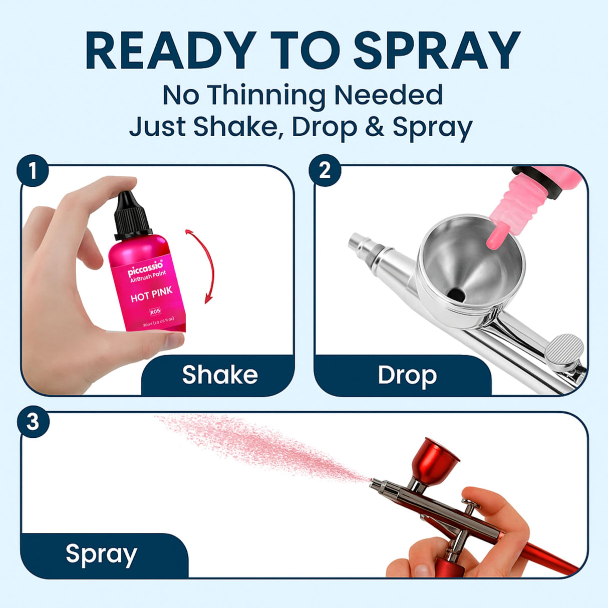 Airbrush Paint Set, 30 Water-Based, Quick-Drying Colors for Artists & Beginners, Ideal for Wood, Ceramic, Paper, Plaster, Canvas, Plastic (30 ml/bottle) Piccassio