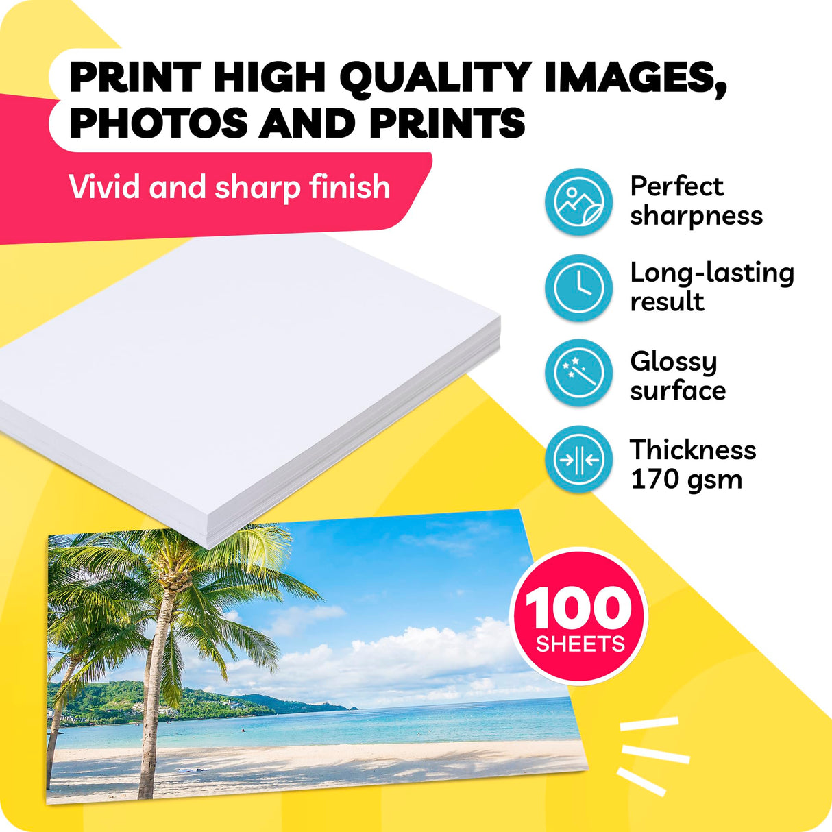 Glossy Photo Paper For Printer 8.5 x 11” x 100 Sheets - Works with Inkjet Printer - Professional Standard // Paper Plan Paper Plan