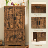 usikey Storage Cabinet with 4 Doors, 43.3" H Farmhouse Kitchen Cabinet with 6 Door Shelves, Kitchen Pantry with 3 Adjustable Shelves, for Living Room, Rustic Brown usikey