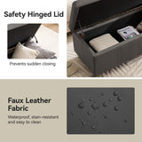 WUTUTUEE 41" Faux Leather Storage Ottoman, Stitch Tufted Rectangle Upholstered End of Bed Storage Bench, Entryway Large Couch Ottoman with Wooden Legs,Dark Grey WUTUTUEE