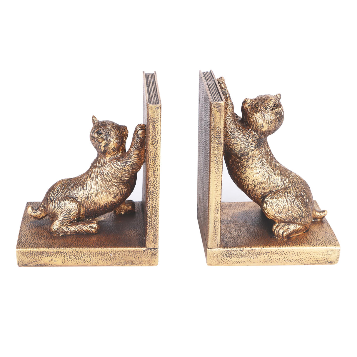 Book Ends for Shelves to Hold Books Heavy Duty,Decorative Bookend for Bookshelf Décor,Cute Animal Cat Book Stopper Cat Statues for Home, Office Desk Decoration,1pair Mervkis
