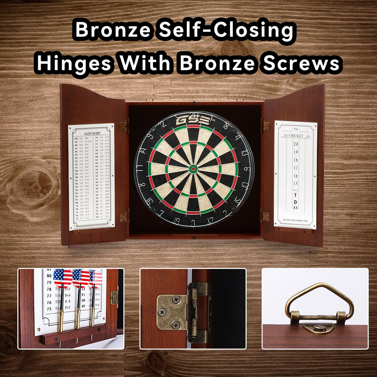 GSE Professional Solid Wood Classic Dartboard Cabinet with Sisal/Bristle Dartboard, Dart Scoreboard, and 6 Steel Tip Darts, Easy Assembly Complete with All Accessories(Deluxe Walnut) GSE Games & Sports Expert