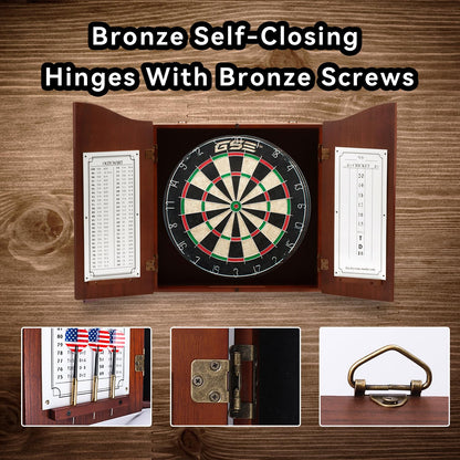 GSE Professional Solid Wood Classic Dartboard Cabinet with Sisal/Bristle Dartboard, Dart Scoreboard, and 6 Steel Tip Darts, Easy Assembly Complete with All Accessories(Deluxe Walnut) - WoodArtSupply