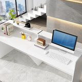 ECACAD Extra Long Reception Desk with Drawers, Modern Pattern, Office Desk Reception Counter Table 2 Person, White (86.6”L x 23.6”D x 39.3”H) ECACAD