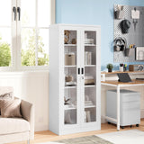 MIIIKO Display Cabinet with Glass Doors, Home Office Cabinet for Collectibles, 71" Tall Locking Metal Storage Cabinet with 4 Adjustable Shelf, Bookcase Display Case White… MIIIKO