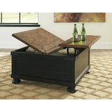Signature Design by Ashley Valebeck Farmhouse Lift Top Coffee Table with Storage, Distressed Brown & Black Finish Signature Design by Ashley