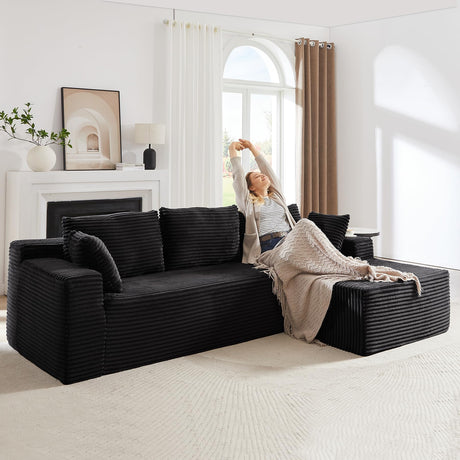 104 Inch Cloud Sectional Couch with L-Shape Chaise,Modern Upholstered Couches with Deep Seat,Corduroy Sponge Compressed Sofa for Living Room, Bedroom,No Assembly Required(Black) ZKJOLMN