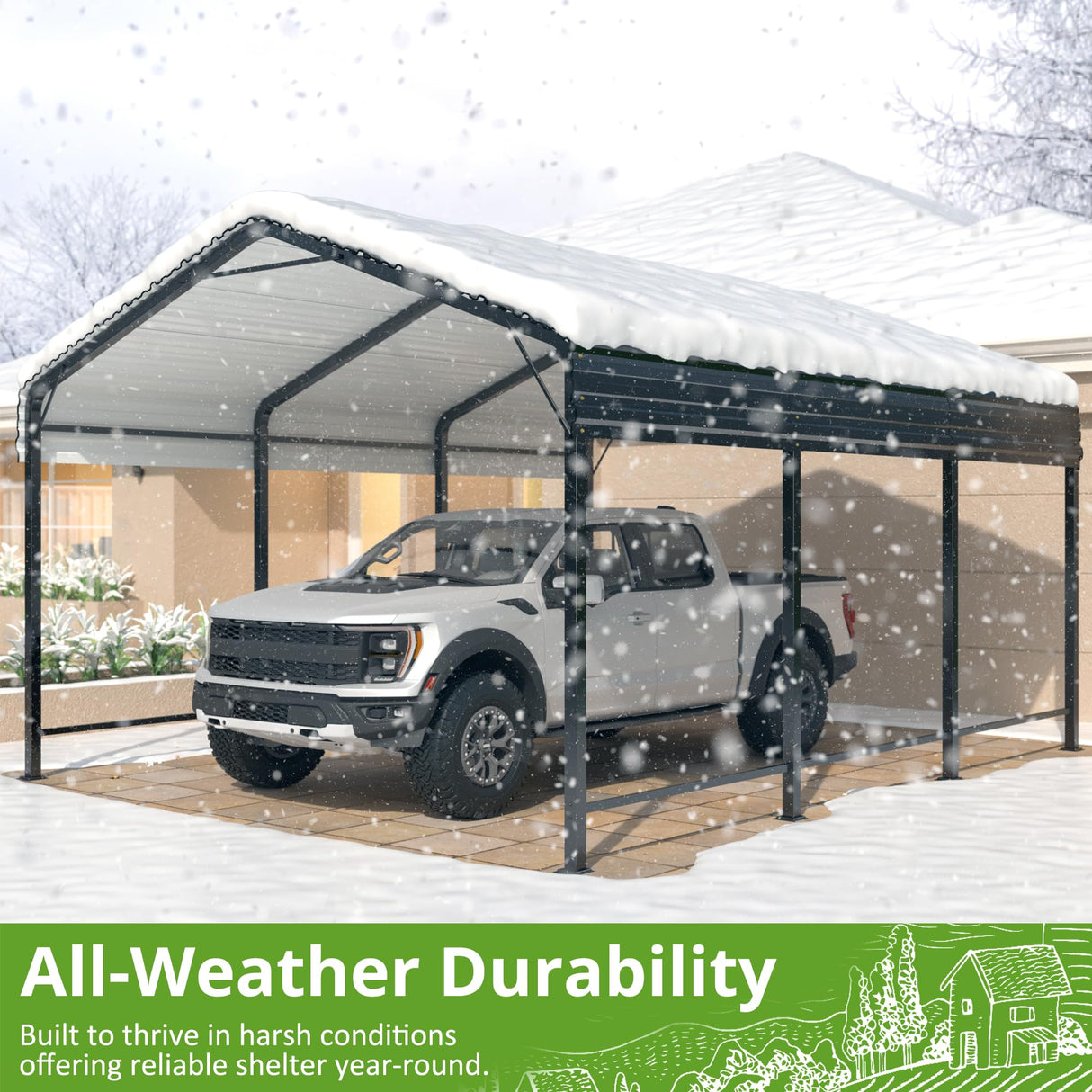 AIRWIRE 10x15 Metal Carport Carports with Enhanced Base Heavy Duty Garage Outdoor Galvanized Car Shelter for Car, Boats and Truck AirWire