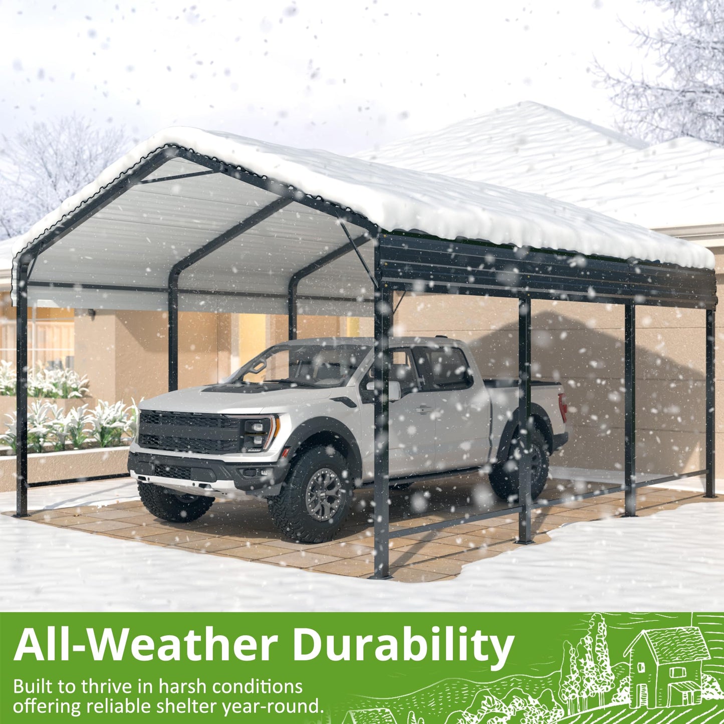 AIRWIRE 10x15 Metal Carport Carports with Enhanced Base Heavy Duty Garage Outdoor Galvanized Car Shelter for Car, Boats and Truck - WoodArtSupply