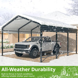 AIRWIRE 10x15 Metal Carport Carports with Enhanced Base Heavy Duty Garage Outdoor Galvanized Car Shelter for Car, Boats and Truck AirWire