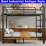 SIMPLEZC Upgraded Version Heavy Duty Thicken Metal Twin XL Over Twin XL Bunk Bed, Best Industrial Bunk Bed Twin XL Size for Adults, Convertible into 2 Beds with Wood Board, Water Pipe Design (Twin XL) SIMPLEZC