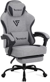 Vonesse Gaming Chair, Computer Chair Fabric with Pocket Spring Cushion, Office Chair with Footrest and Massage Lumbar Support, Reclining Gaming Chairs for Adults 250LBS (Grey) Vonesse
