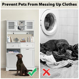 YOCONYO Tilt Out Trash Cabinet,Storage Cabinet,Two Solid Wood Hideaway Trash Holder Drawers,Wooden Freestanding Recycling Cabinets,Trash Can for Kitchen,White YOCONYO