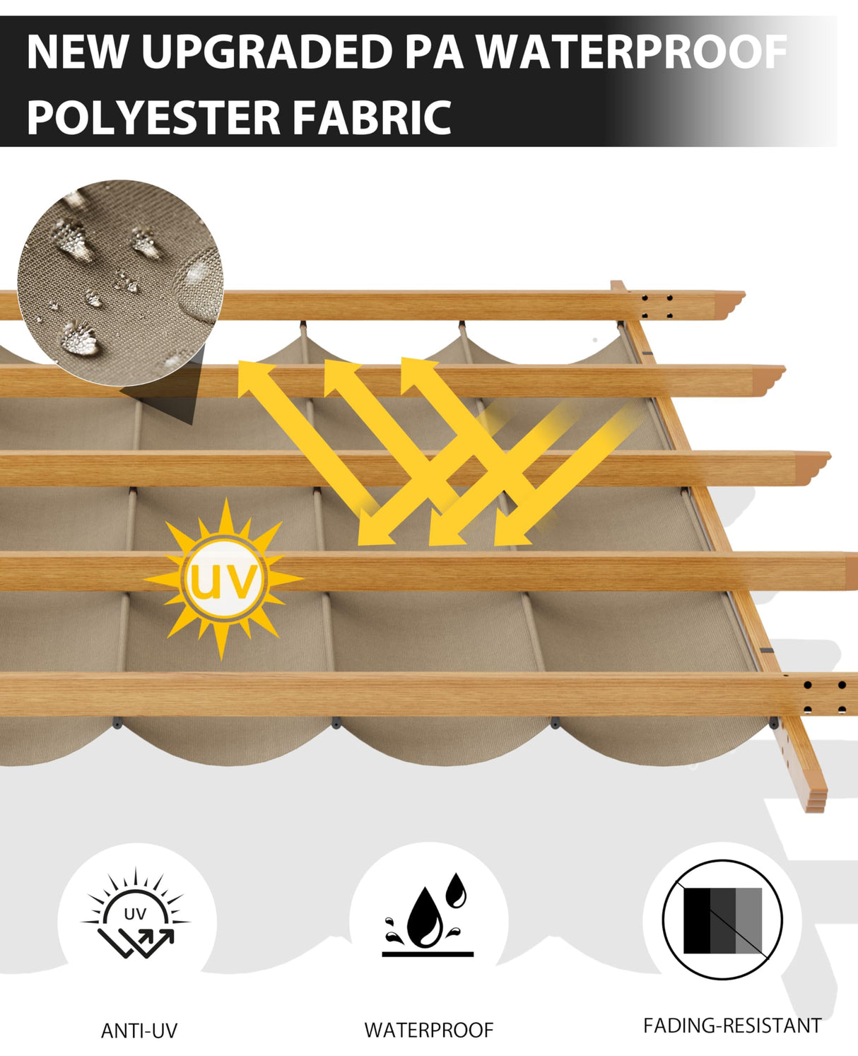 GarveeLife 10x13 Ft Outdoor Pergola with Retractable Canopy Upgraded Outdoor Aluminium Pergola, Faux Wood Grain Metal Patio Gazebo for Modern Backyard Deck for Porch, Awning, Grape Trellis, Khaki GarveeLife