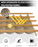 GarveeLife 10x13 Ft Outdoor Pergola with Retractable Canopy Upgraded Outdoor Aluminium Pergola, Faux Wood Grain Metal Patio Gazebo for Modern Backyard Deck for Porch, Awning, Grape Trellis, Khaki GarveeLife