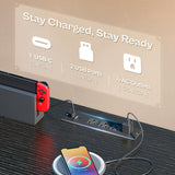 Huuger 63 Inch LED TV Stand Dresser with Power Outlets, USB-C Port and LED Lights, 10 Fabric Drawer Dresser for Bedroom, Long Entertainment Center for 65, 70 Inch TV, Open Shelves, PU Leather, Black Huuger