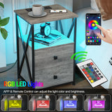 Livofloral LED Nightstand Set 2, Night Stand with Charging Station, Grey Side Table Set of 2 with Wood Drawers, End Tables with USB Ports and Outlets, Bedside Tables for Bedroom, End Table Living Room Livofloral