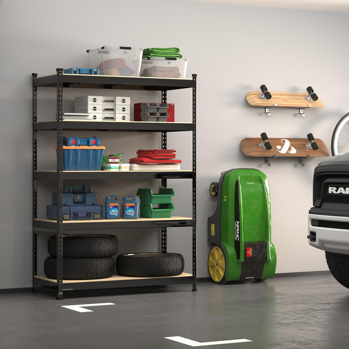 PrimeZone 48" x 24" x 72" Heavy Duty Storage Shelves - 5 Tier Adjustable Garage Storage Shelving, Metal Storage Utility Rack Shelf Unit for Warehouse Pantry Closet Kitchen, Black PrimeZone