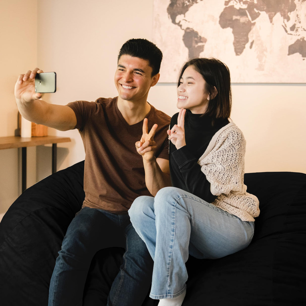 Big Joe Fuf XL Foam Filled Bean Bag Chair with Removable Cover, Black Plush, Soft Polyester, 5 feet Giant Big Joe