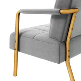Yaheetech 30" W Modern Sofa Small Sofa Luxurious Velvet Fabric Couch with Gold-Tone Metal Arms and Legs for Living Room, Home Office, Studio Light Gray Yaheetech