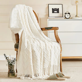 inhand Knitted Throw Blanket for Couch and Bed, Soft Living Room Home Decor Knitted Blanket with Tassel, Outdoor Lightweight Breathable Summer Blanket, Farmhouse Warm Woven Decorative, 50"x60" inhand