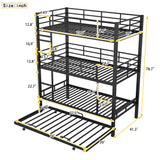 Triple Bunk Bed with Trundle Guardrail & Ladder Twin Size Metal, No Box Spring Needed, Easy Assemble Merax