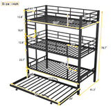 Metal Triple Bunk Bed Twin Over Twin Over Twin, 3 Bunk Bed with Trundle Bed Twin, Kids Bunk Bed with 2 Ladders and Guardrails, Twin Size Triple Bunk Beds for Kids(Black Twin) Bellemave