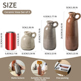 Ceramic Vases Set of 3, Neutral Rustic Farmhouse Vase with Handle, Decorative Flower Vases Home Decor Modern Boho Pampass Vase for Table Mantel Entryway Shelf Living Room Kitchen Bathroom - Brown ooit