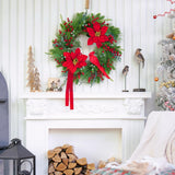 Pinkpuii Pre-Lit Christmas Wreaths for Front Door 24 Inch Christmas Wreath with Lights,Large Winter Wreath with Cardinal Birds,Poinsettia,Green Evergreen Pine Needles Red Berries Holiday Wreath Decor Pinkpuii