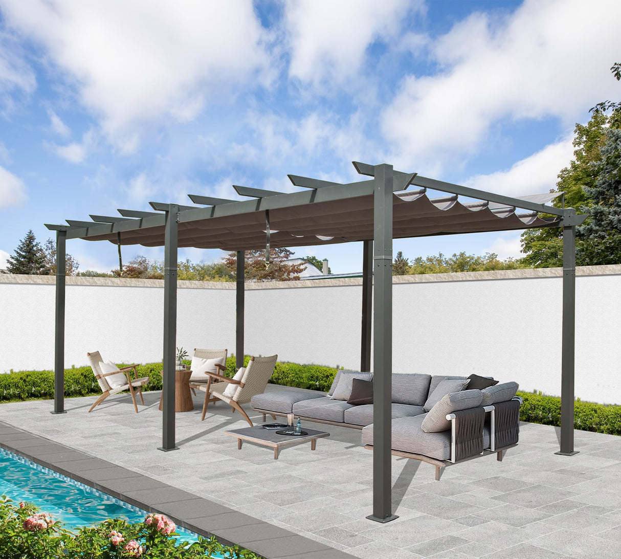 Domi 11'x20' Outdoor Retractable Pergola with Sun Shade Canopy, Aluminum Pergolas and Gazebos Clearance, Patio Outdoor Metal Pergola Canopy for Deck, Garden, Backyard, Dark Grey domi outdoor living